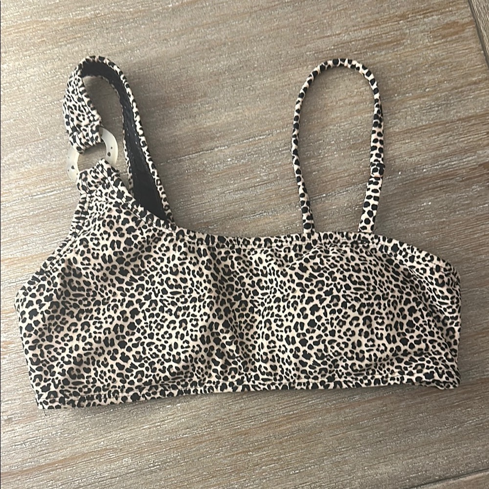 Cabana del Sol Leopard Print One-Shoulder Bikini Top, Sz S